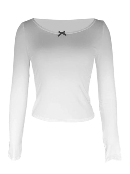 Eleganza Italiana Y2k Going Out Scoop Neck T-Shirts for Women Long Sleeve Slim Fit Blouses Spring Fall Basic Crop Top Streetwear Streetwear high fashion shein amazon temu target Walmart online