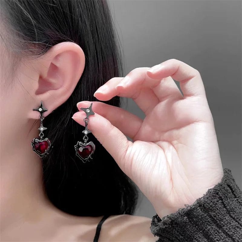 Eleganza Italiana Y2K Goth Liquid Heart Cross Star Pendant Earrings Women Red Zircon Love Dangle Earring Gothic Irregular Tassel Earrings Jewelry Streetwear high fashion shein amazon temu target Walmart online