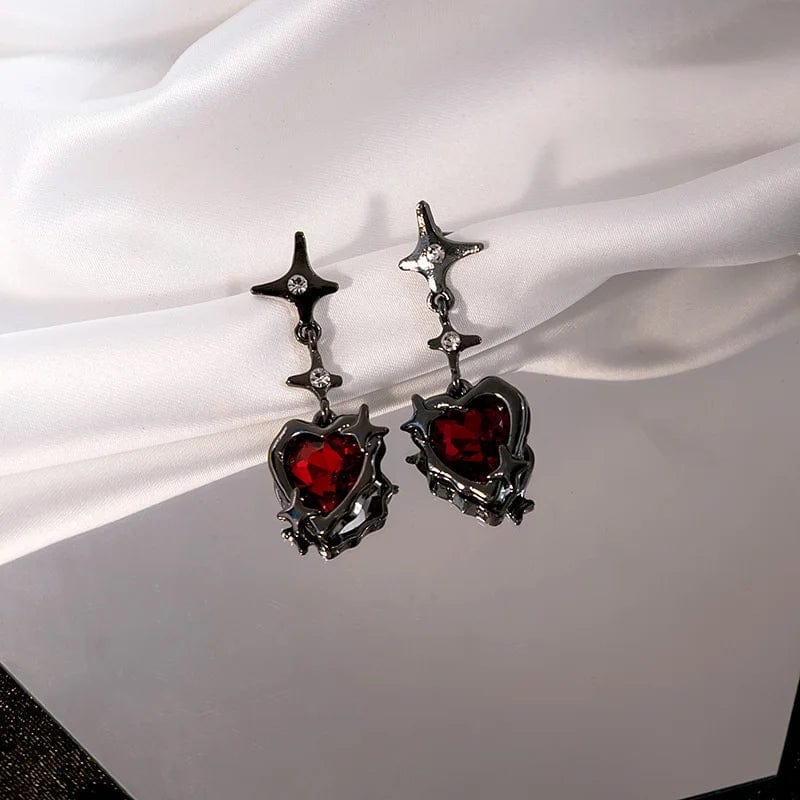 Eleganza Italiana Y2K Goth Liquid Heart Cross Star Pendant Earrings Women Red Zircon Love Dangle Earring Gothic Irregular Tassel Earrings Jewelry Streetwear high fashion shein amazon temu target Walmart online