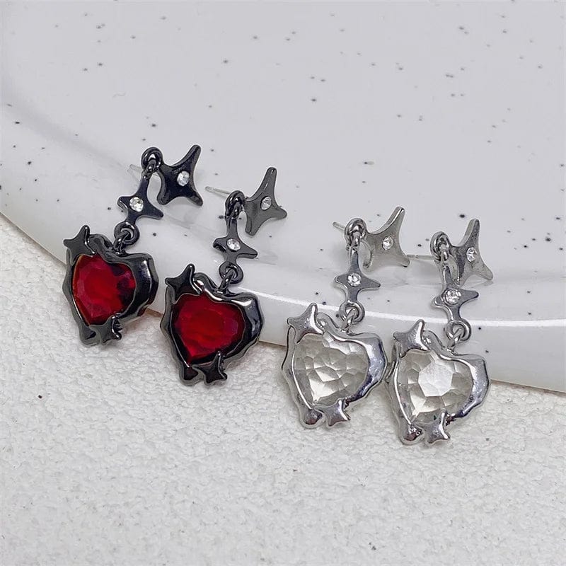 Eleganza Italiana Y2K Goth Liquid Heart Cross Star Pendant Earrings Women Red Zircon Love Dangle Earring Gothic Irregular Tassel Earrings Jewelry Streetwear high fashion shein amazon temu target Walmart online