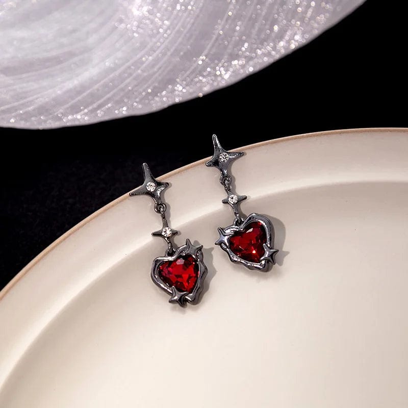 Eleganza Italiana Y2K Goth Liquid Heart Cross Star Pendant Earrings Women Red Zircon Love Dangle Earring Gothic Irregular Tassel Earrings Jewelry Streetwear high fashion shein amazon temu target Walmart online