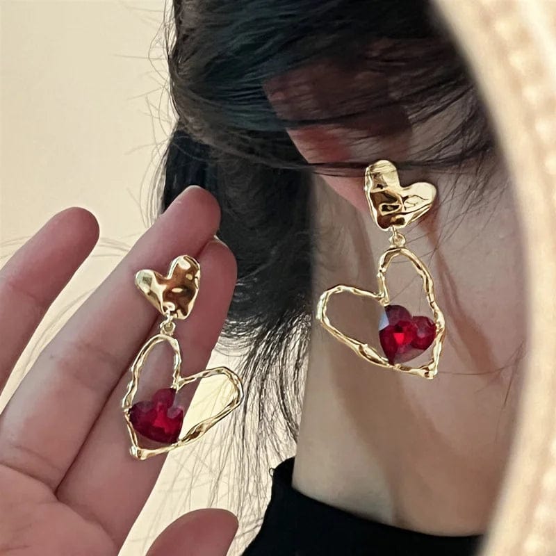 Eleganza Italiana Y2K Goth Liquid Heart Cross Star Pendant Earrings Women Red Zircon Love Dangle Earring Gothic Irregular Tassel Earrings Jewelry Streetwear high fashion shein amazon temu target Walmart online