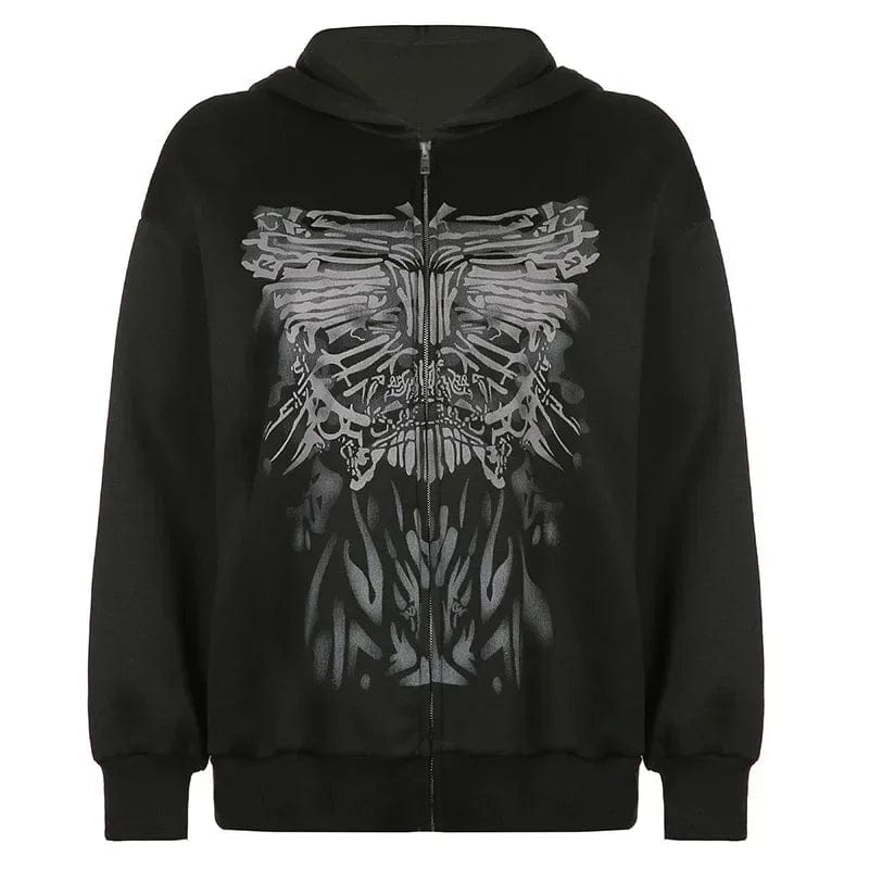 Eleganza Italiana Y2K Gothic Butterfly Print Oversize Zip Up Hoodies 2024 Winter New Grunge Long Sleeve Sweatshirt Casual Hooded Jacket Streetwear Streetwear high fashion shein amazon temu target Walmart online