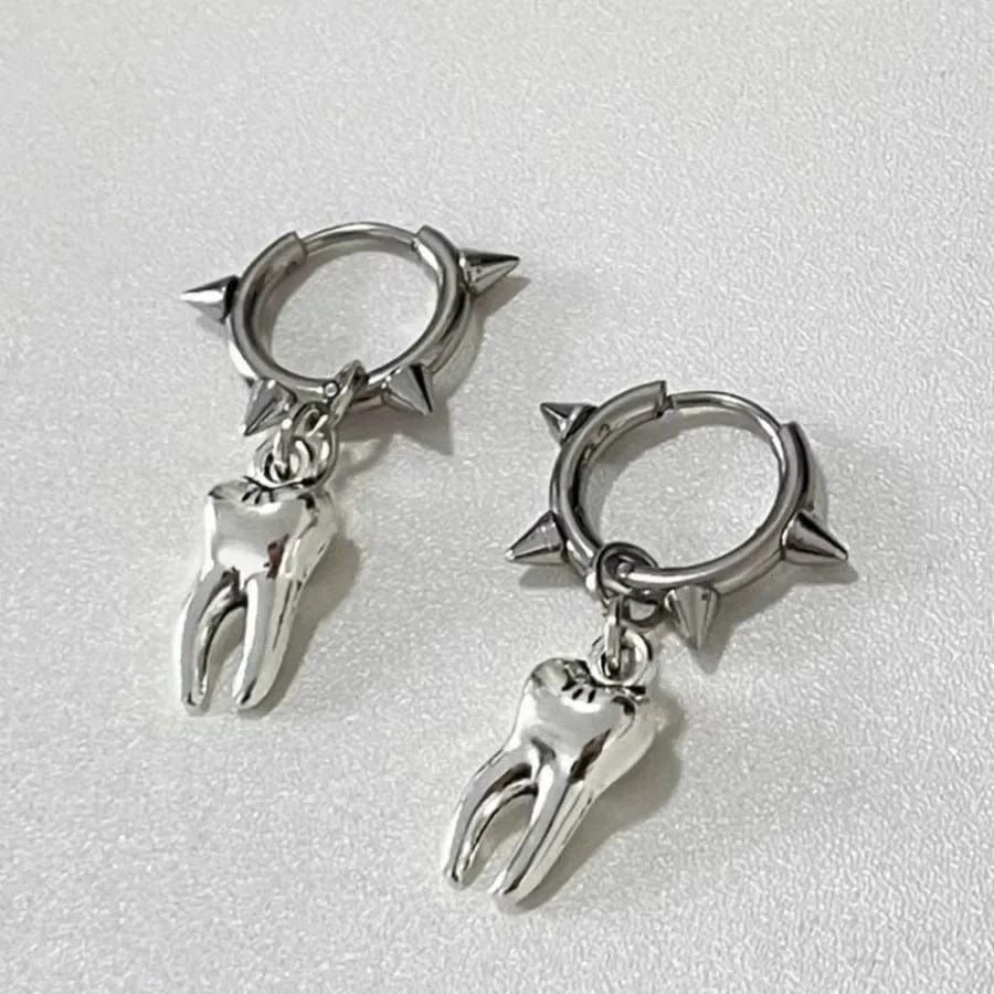 Eleganza Italiana Y2k Gothic Hottie Stainless Steel Rivets Hoop Earrings Women Hip Hop Punk Teeth Heart Bow Star Dangle Earrings Party Jewelry Streetwear high fashion shein amazon temu target Walmart online