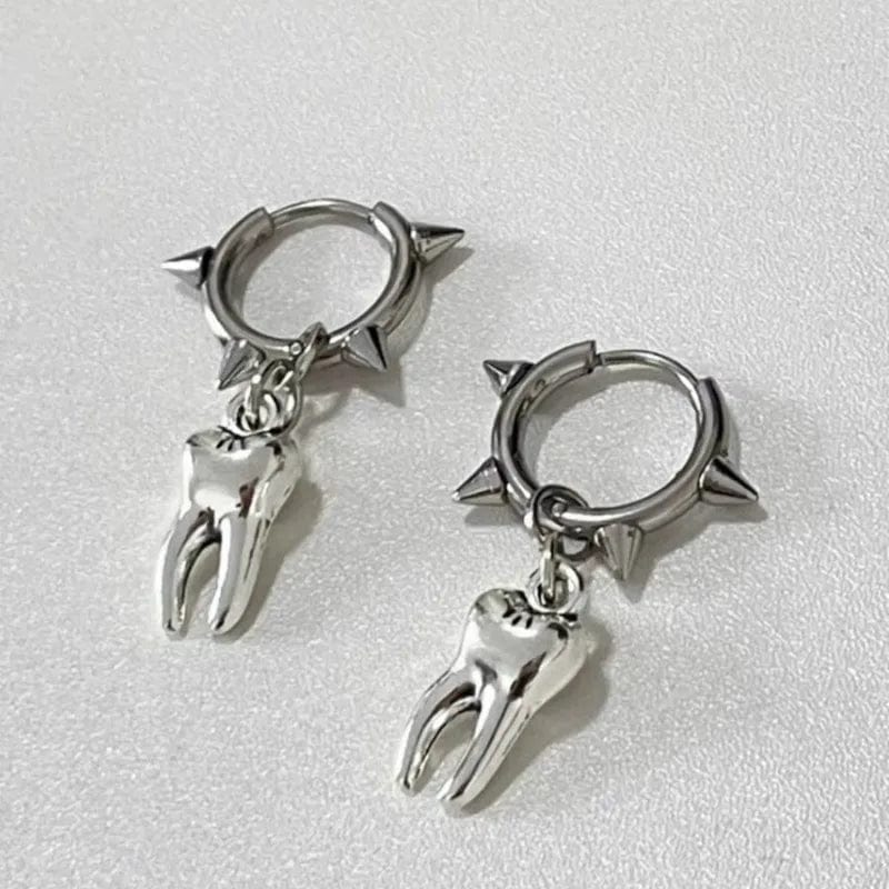 Eleganza Italiana Y2k Gothic Hottie Stainless Steel Rivets Hoop Earrings Women Hip Hop Punk Teeth Heart Bow Star Dangle Earrings Party Jewelry Streetwear high fashion shein amazon temu target Walmart online