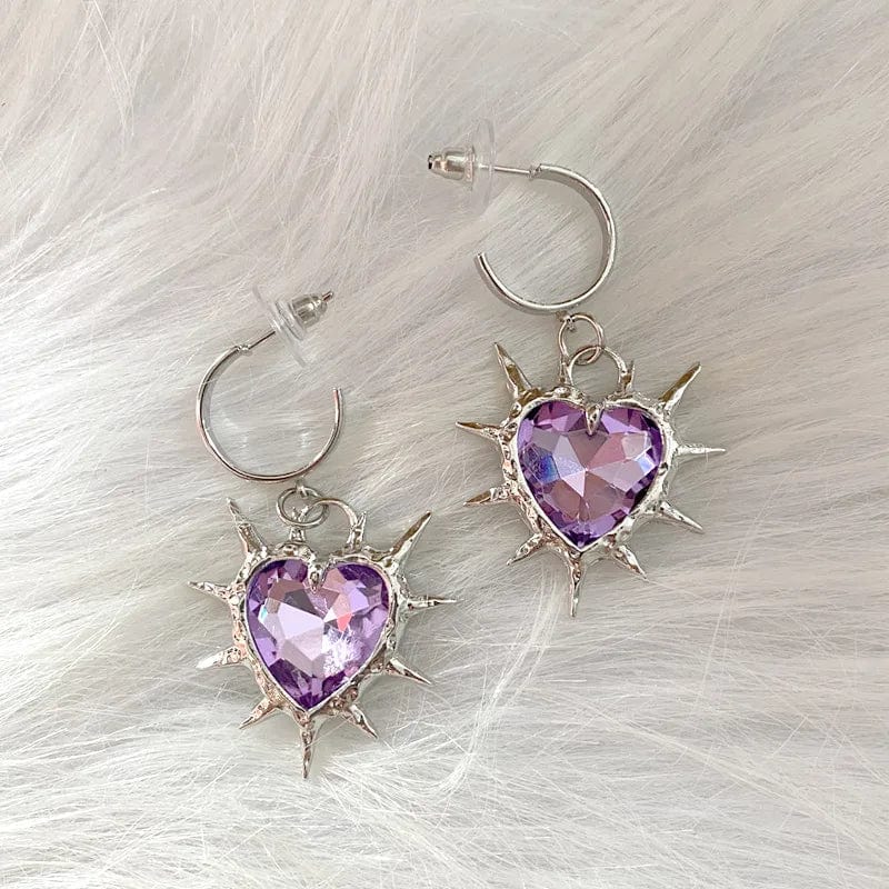 Eleganza Italiana Y2K Grunge Jewelry Heart Crystal Earrings Rainbow Punk Charms Korean Fashion Thorns Drop Earrings for Women Goth Accessories Streetwear high fashion shein amazon temu target Walmart online