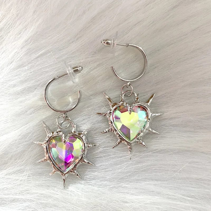 Eleganza Italiana Y2K Grunge Jewelry Heart Crystal Earrings Rainbow Punk Charms Korean Fashion Thorns Drop Earrings for Women Goth Accessories Streetwear high fashion shein amazon temu target Walmart online