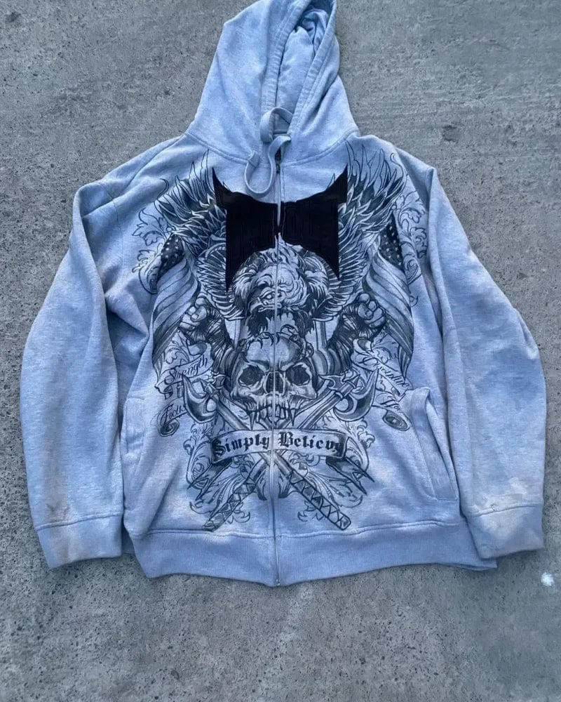 Eleganza Italiana Y2k Hoodie New Gothic Skull Pattern Printing Hip Hop Casual Sweatshirt Selling Personality Retro Hoodies Womens Mens Streetwear Streetwear high fashion shein amazon temu target Walmart online