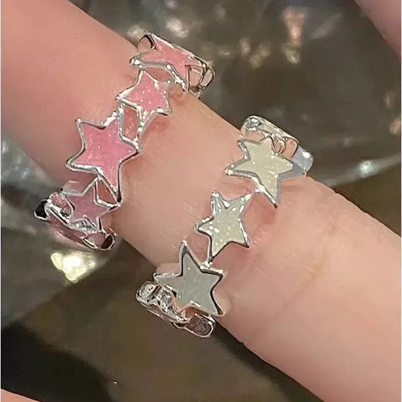 Eleganza Italiana Y2k Irregular Pink Stars Rings Sweet Girls Cute Opening Adjustable Ring Korean Enamel Blue Star Paired Rings Aesthetics Jewelry Streetwear high fashion shein amazon temu target Walmart online