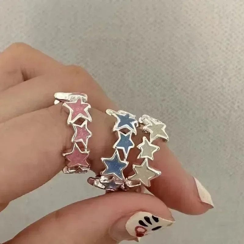 Eleganza Italiana Y2k Irregular Pink Stars Rings Sweet Girls Cute Opening Adjustable Ring Korean Enamel Blue Star Paired Rings Aesthetics Jewelry Streetwear high fashion shein amazon temu target Walmart online