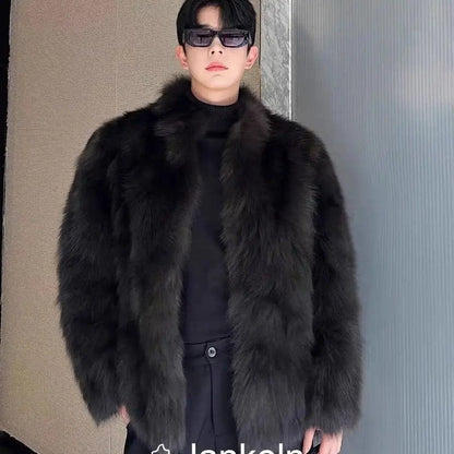 Eleganza Italiana Y2k Jackets for Men Fur Imitation Leather Jacket Thickened Fox Mink Coat Winter Jacket Men Fur One piece Coat Coat Men Winter Streetwear high fashion shein amazon temu target Walmart online