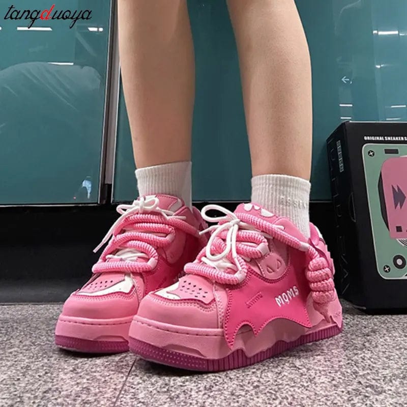 Eleganza Italiana Y2K Korean Fashion Casual Kawaii Pink chunky shoes Platform Sports Sneaker Athletic Flat Board Shoe Tennis Shoes Sneakers Women Streetwear high fashion shein amazon temu target Walmart online