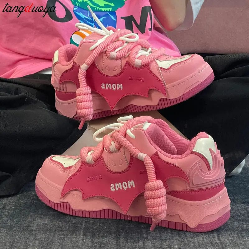 Eleganza Italiana Y2K Korean Fashion Casual Kawaii Pink chunky shoes Platform Sports Sneaker Athletic Flat Board Shoe Tennis Shoes Sneakers Women Streetwear high fashion shein amazon temu target Walmart online