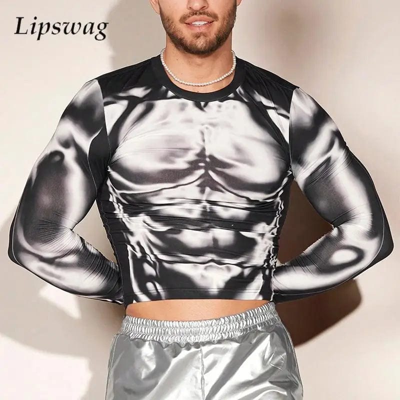 Eleganza Italiana Y2K Mens T Shirts Sexy Elastic Slim Long Sleeve O Neck Bottoming T-shirt Men 2024 Fall Fashionable Muscle Print Tops Streetwear Streetwear high fashion shein amazon temu target Walmart online