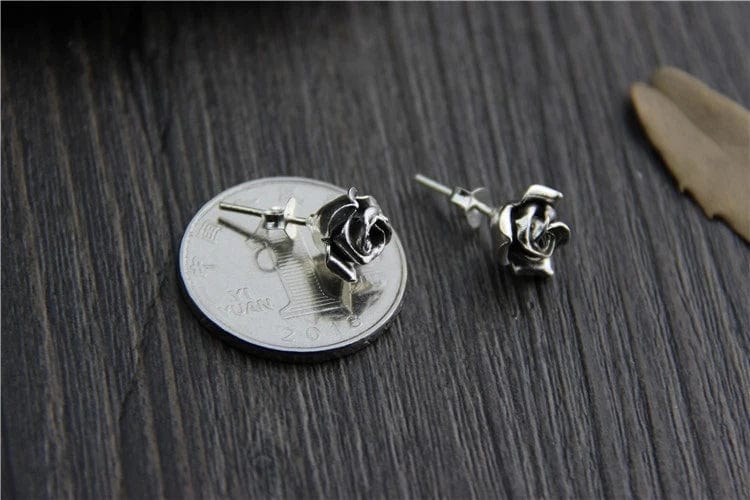 Eleganza Italiana Y2K Metal Stud Earrings Silver Plated Rose Flower Earrings for Women Men&