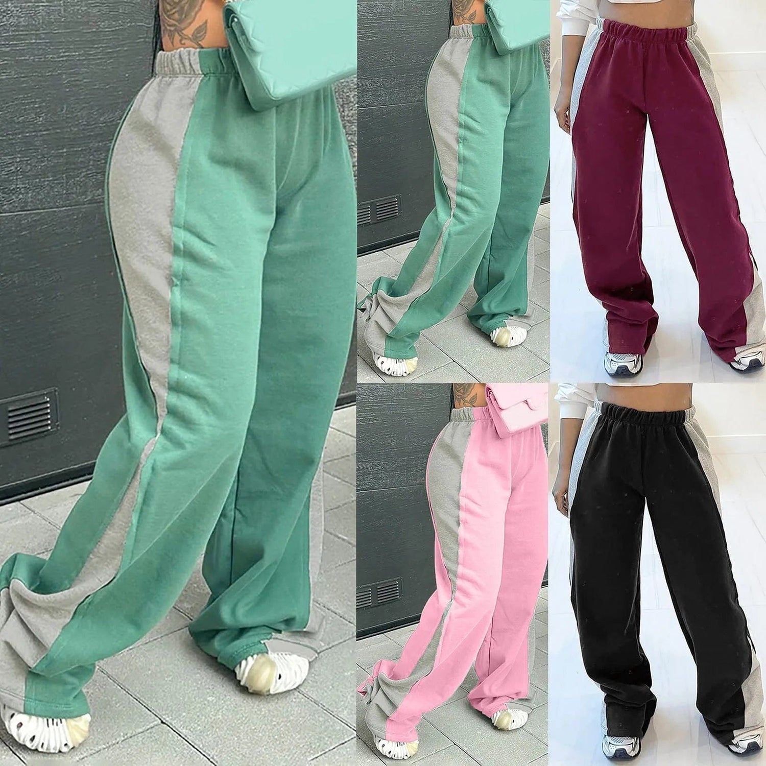 Eleganza Italiana Y2k Patchwork Fleece Sports Trousers Women Casual High Waisted Wide Leg Pants Hipster Fall Winter Streetwear 2024 Harajuku Streetwear high fashion shein amazon temu target Walmart online