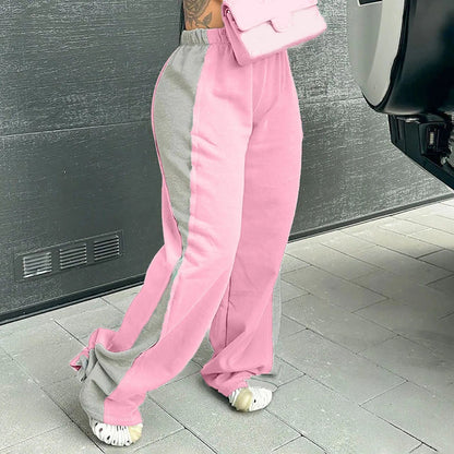 Eleganza Italiana Y2k Patchwork Fleece Sports Trousers Women Casual High Waisted Wide Leg Pants Hipster Fall Winter Streetwear 2024 Harajuku Streetwear high fashion shein amazon temu target Walmart online