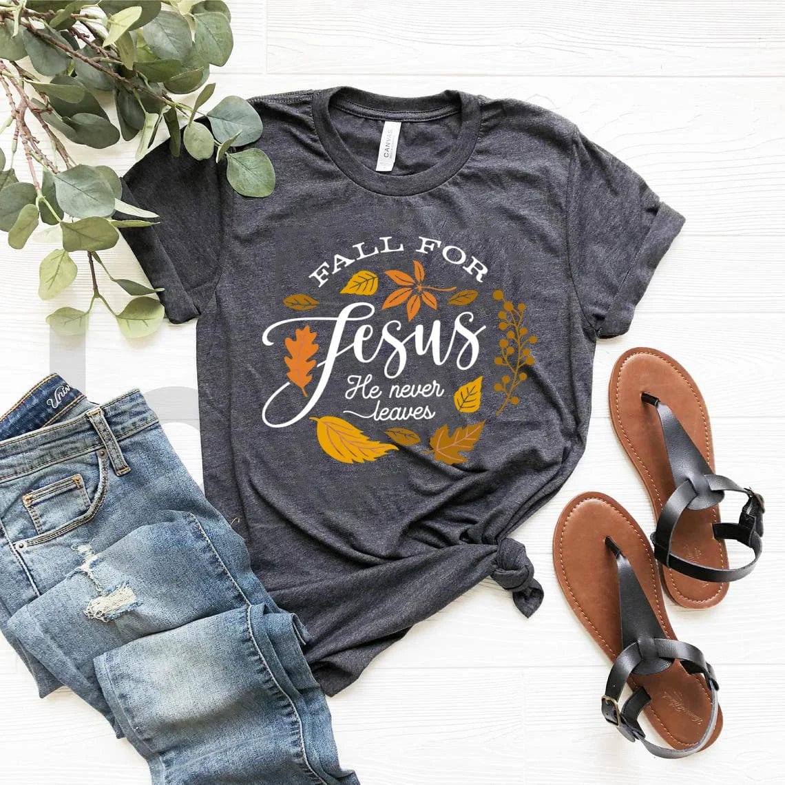 Eleganza Italiana Y2k Short Sleeves Fall for Jesus He Never Leaves Tops Women Fall Shirts Graphic Tees Short Sleeve T-shirt Casual Female Tee Streetwear high fashion shein amazon temu target Walmart online