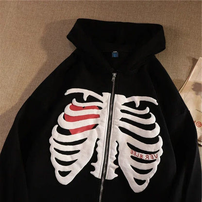 Eleganza Italiana Y2K Skeleton Hoodies Women 2024 Vrouwen Gothic Zwart Zip Up Oversized Sweatshirt Dames Retro Harajuku Capuchon Streetwear Tops Streetwear high fashion shein amazon temu target Walmart online