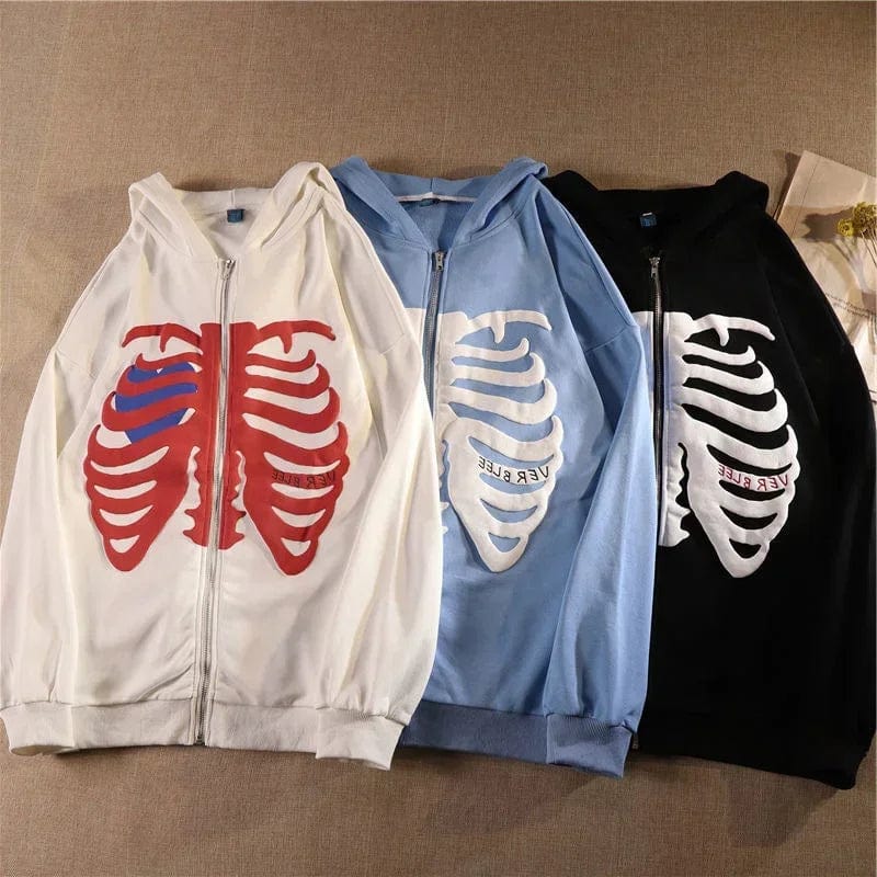 Eleganza Italiana Y2K Skeleton Hoodies Women 2024 Vrouwen Gothic Zwart Zip Up Oversized Sweatshirt Dames Retro Harajuku Capuchon Streetwear Tops Streetwear high fashion shein amazon temu target Walmart online