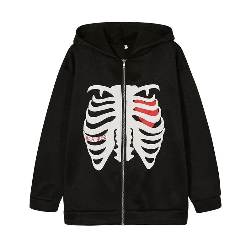 Eleganza Italiana Y2K Skeleton Hoodies Women 2024 Vrouwen Gothic Zwart Zip Up Oversized Sweatshirt Dames Retro Harajuku Capuchon Streetwear Tops Streetwear high fashion shein amazon temu target Walmart online