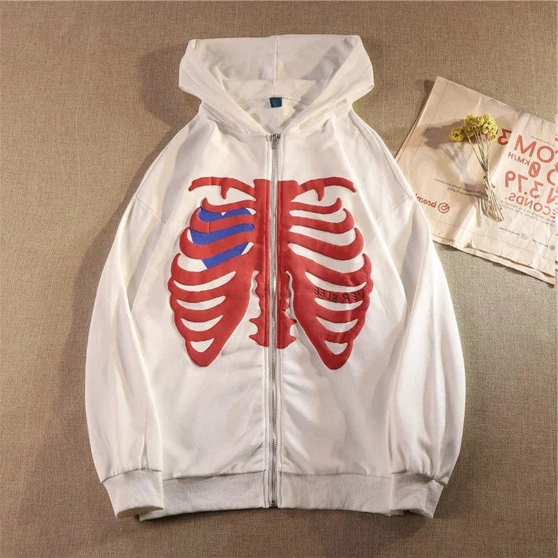 Eleganza Italiana Y2K Skeleton Hoodies Women 2024 Vrouwen Gothic Zwart Zip Up Oversized Sweatshirt Dames Retro Harajuku Capuchon Streetwear Tops Streetwear high fashion shein amazon temu target Walmart online