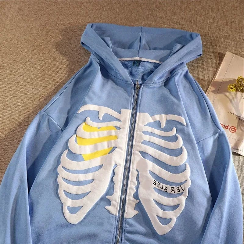 Eleganza Italiana Y2K Skeleton Hoodies Women 2024 Vrouwen Gothic Zwart Zip Up Oversized Sweatshirt Dames Retro Harajuku Capuchon Streetwear Tops Streetwear high fashion shein amazon temu target Walmart online