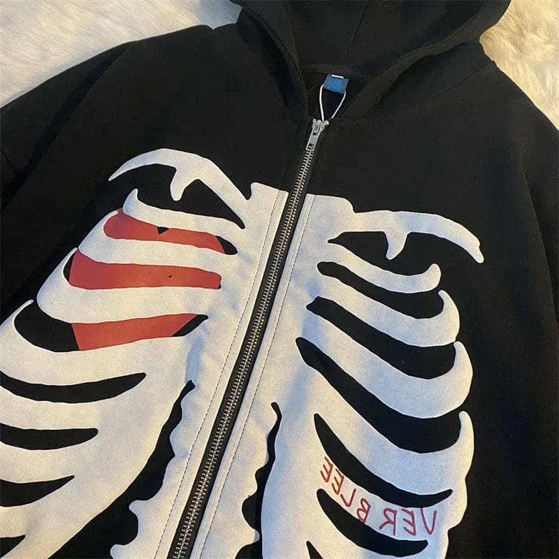 Eleganza Italiana Y2K Skeleton Hoodies Women 2024 Vrouwen Gothic Zwart Zip Up Oversized Sweatshirt Dames Retro Harajuku Capuchon Streetwear Tops Streetwear high fashion shein amazon temu target Walmart online