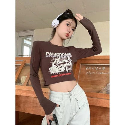 Eleganza Italiana Y2K Tops High Waist Slim Long Sleeve Letter Cartoon Print Fall New Arrive Women T Shirt American Retro Kpop Casual Crop Top Streetwear high fashion shein amazon temu target Walmart online