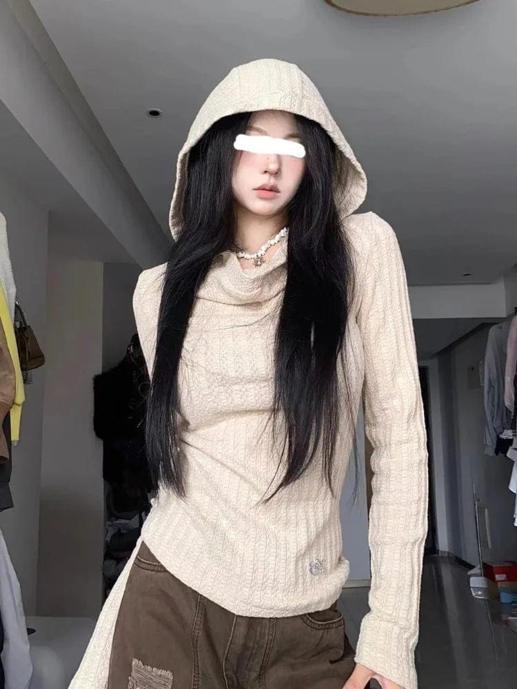 Eleganza Italiana Y2K Tops Hooded Sweatshirt Women Bottoming Spring and Fall New Korean Fashion Streetwear Knitwear Waist Slim Harajuku Pullover Streetwear high fashion shein amazon temu target Walmart online