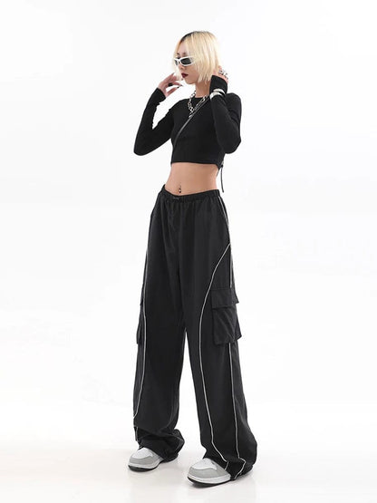 Eleganza Italiana Y2K Women Black Streetwear Techwear Cargo Korean Harajuku Parachute Track Pants Men Sweatpants Wide Leg Joggers Trousers Clothes Streetwear high fashion shein amazon temu target Walmart online