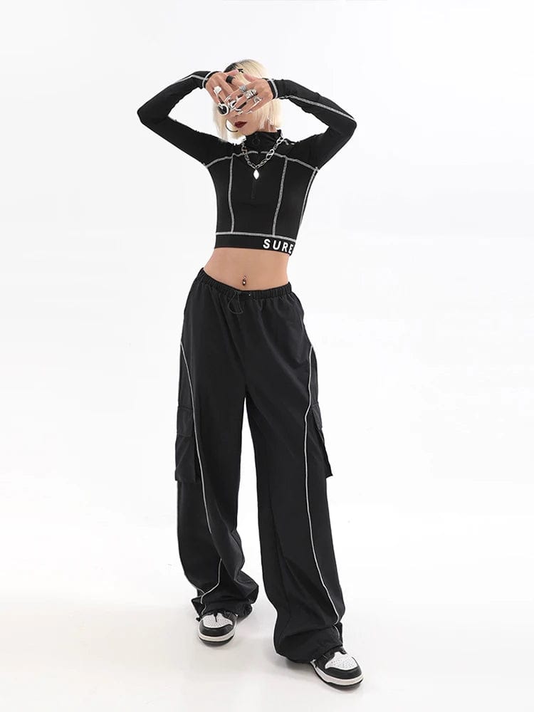 Eleganza Italiana Y2K Women Black Streetwear Techwear Cargo Korean Harajuku Parachute Track Pants Men Sweatpants Wide Leg Joggers Trousers Clothes Streetwear high fashion shein amazon temu target Walmart online