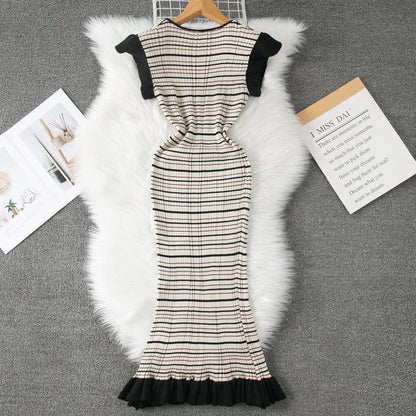 Eleganza Italiana YuooMuoo Women Dress 2024 New Arrival Elegant Stripes Knitted Mermaid Party Dress Office Lady Summer Long Vestidos Streetwear high fashion shein amazon temu target Walmart online