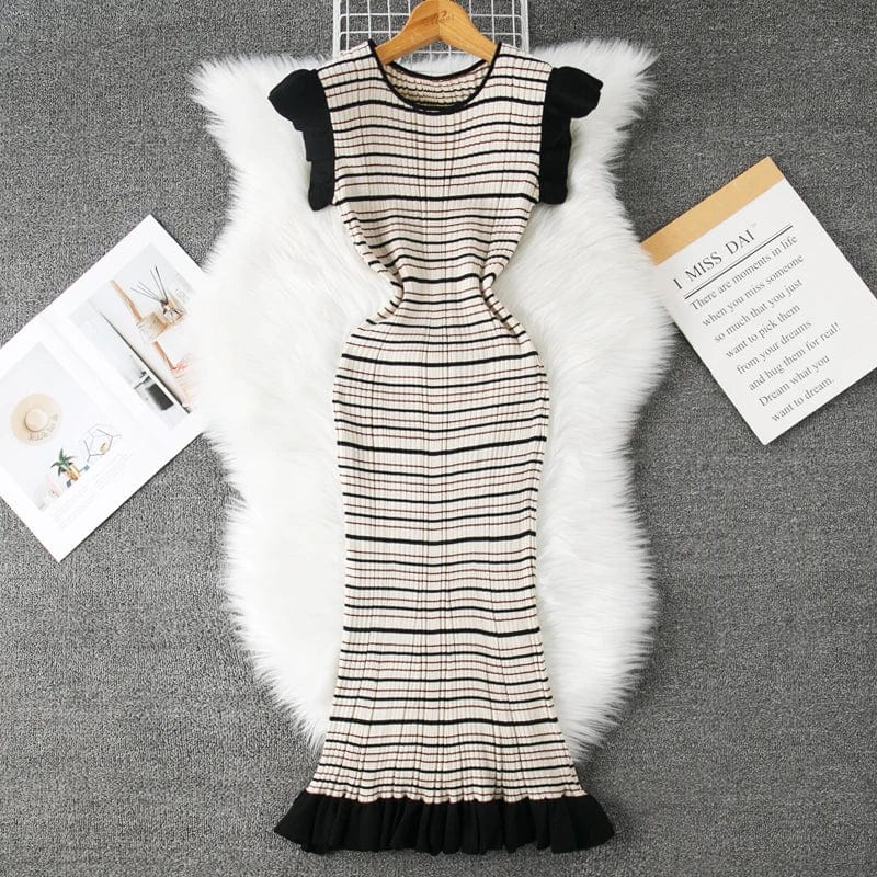 Eleganza Italiana YuooMuoo Women Dress 2024 New Arrival Elegant Stripes Knitted Mermaid Party Dress Office Lady Summer Long Vestidos Streetwear high fashion shein amazon temu target Walmart online