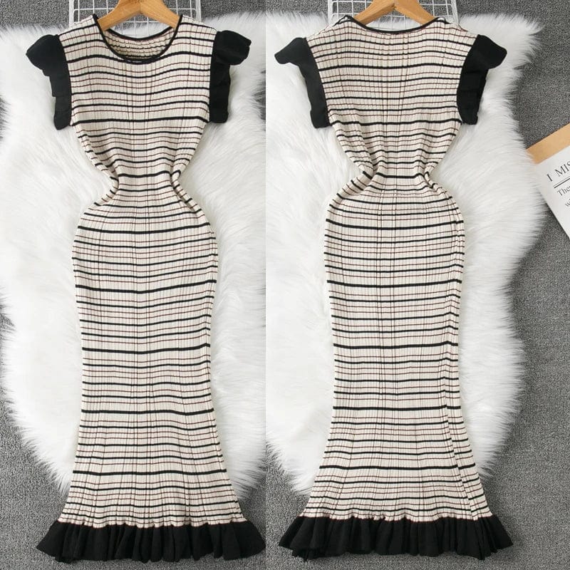 Eleganza Italiana YuooMuoo Women Dress 2024 New Arrival Elegant Stripes Knitted Mermaid Party Dress Office Lady Summer Long Vestidos Streetwear high fashion shein amazon temu target Walmart online