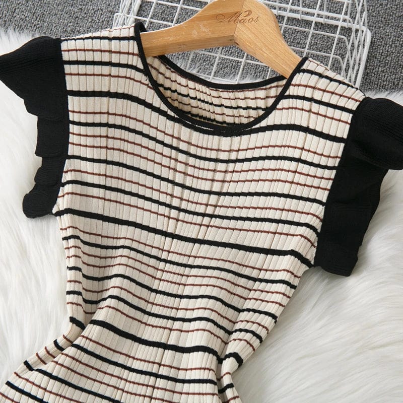 Eleganza Italiana YuooMuoo Women Dress 2024 New Arrival Elegant Stripes Knitted Mermaid Party Dress Office Lady Summer Long Vestidos Streetwear high fashion shein amazon temu target Walmart online