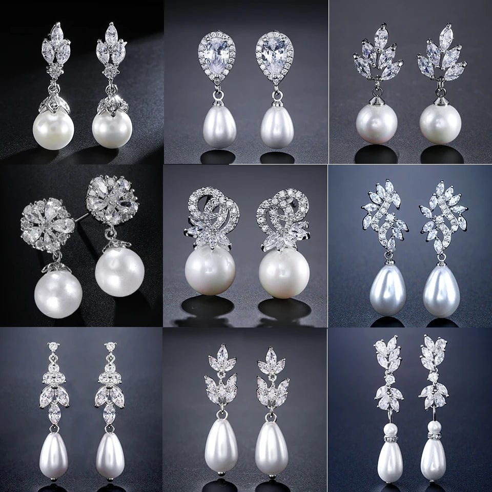 Eleganza Italiana ZAKOL Bohemian White Pearl Drop Earrings for Women Fashion Cubic Zircon Leaf Dangle Earring Korea Bridal Wedding Jewelry Gift Streetwear high fashion shein amazon temu target Walmart online