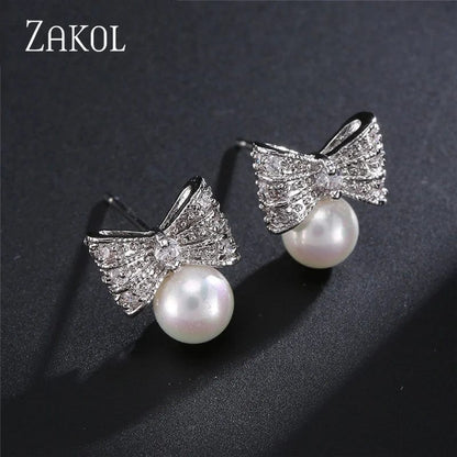 Eleganza Italiana ZAKOL Bohemian White Pearl Drop Earrings for Women Fashion Cubic Zircon Leaf Dangle Earring Korea Bridal Wedding Jewelry Gift Streetwear high fashion shein amazon temu target Walmart online