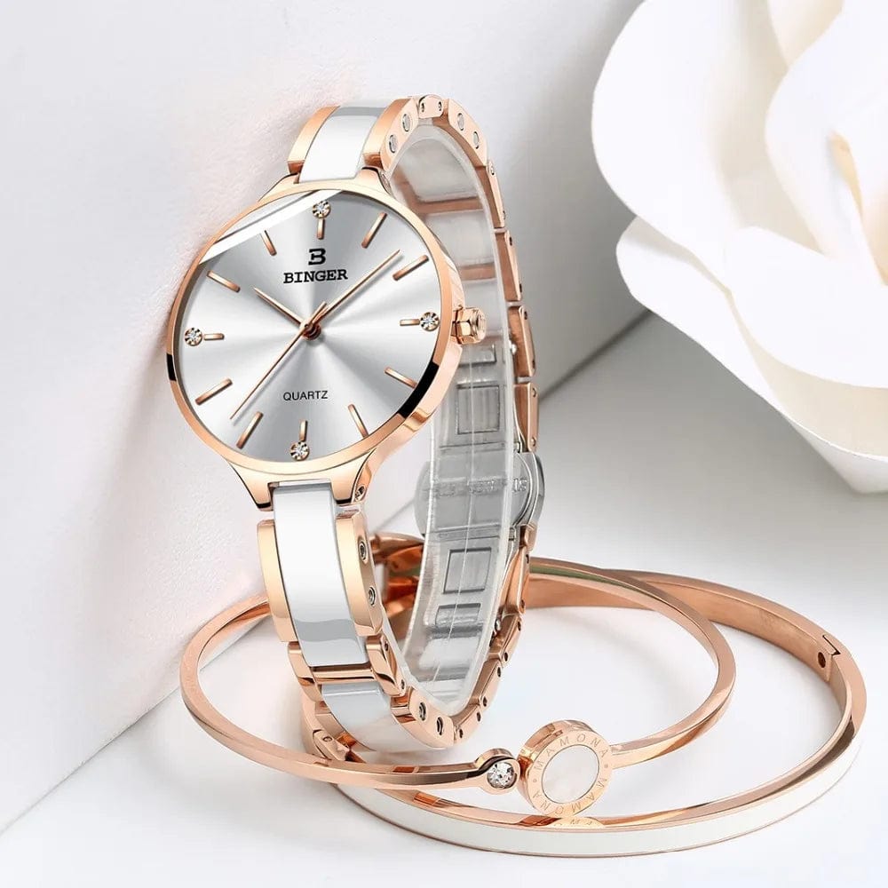 Eleganza Italiana Zegarek damski Switzerland BINGER Fashion Women Watch Luxury Brand Bracelets Ceramic Watch band Sapphire Waterproof Montre femme Streetwear high fashion shein amazon temu target Walmart online