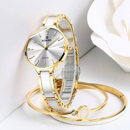 Eleganza Italiana Zegarek damski Switzerland BINGER Fashion Women Watch Luxury Brand Bracelets Ceramic Watch band Sapphire Waterproof Montre femme Streetwear high fashion shein amazon temu target Walmart online