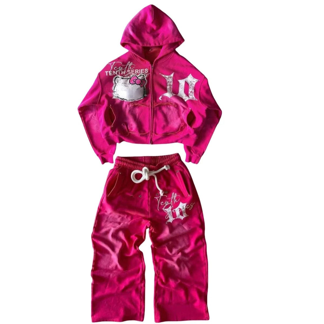 Eleganza Italiana Zipper Hoodie Y2K Clothes Gothic Cartoon Embroidered Letters Pink Loose Hoodie Sweatshirt 2 Piece Sets Womens Outfits Streetwear Streetwear high fashion shein amazon temu target Walmart online