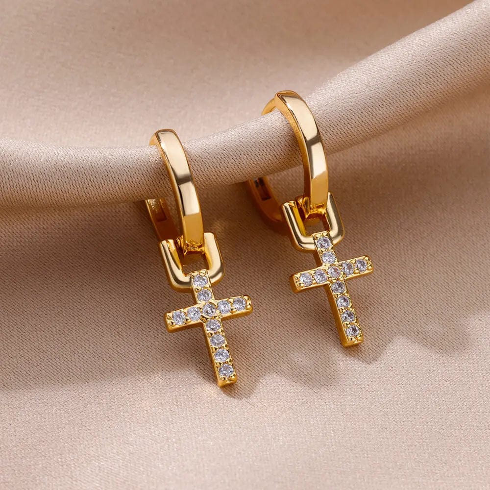 Eleganza Italiana Zircon Cross Dangle Earrings For Women Girls Stainless Steel Cross Earring 2023 Trending Couple Wedding Aesthetic Jewelry aretes Streetwear high fashion shein amazon temu target Walmart online