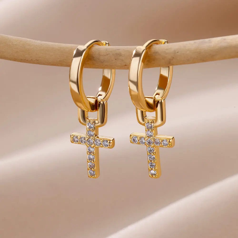 Eleganza Italiana Zircon Cross Dangle Earrings For Women Girls Stainless Steel Cross Earring 2023 Trending Couple Wedding Aesthetic Jewelry aretes Streetwear high fashion shein amazon temu target Walmart online