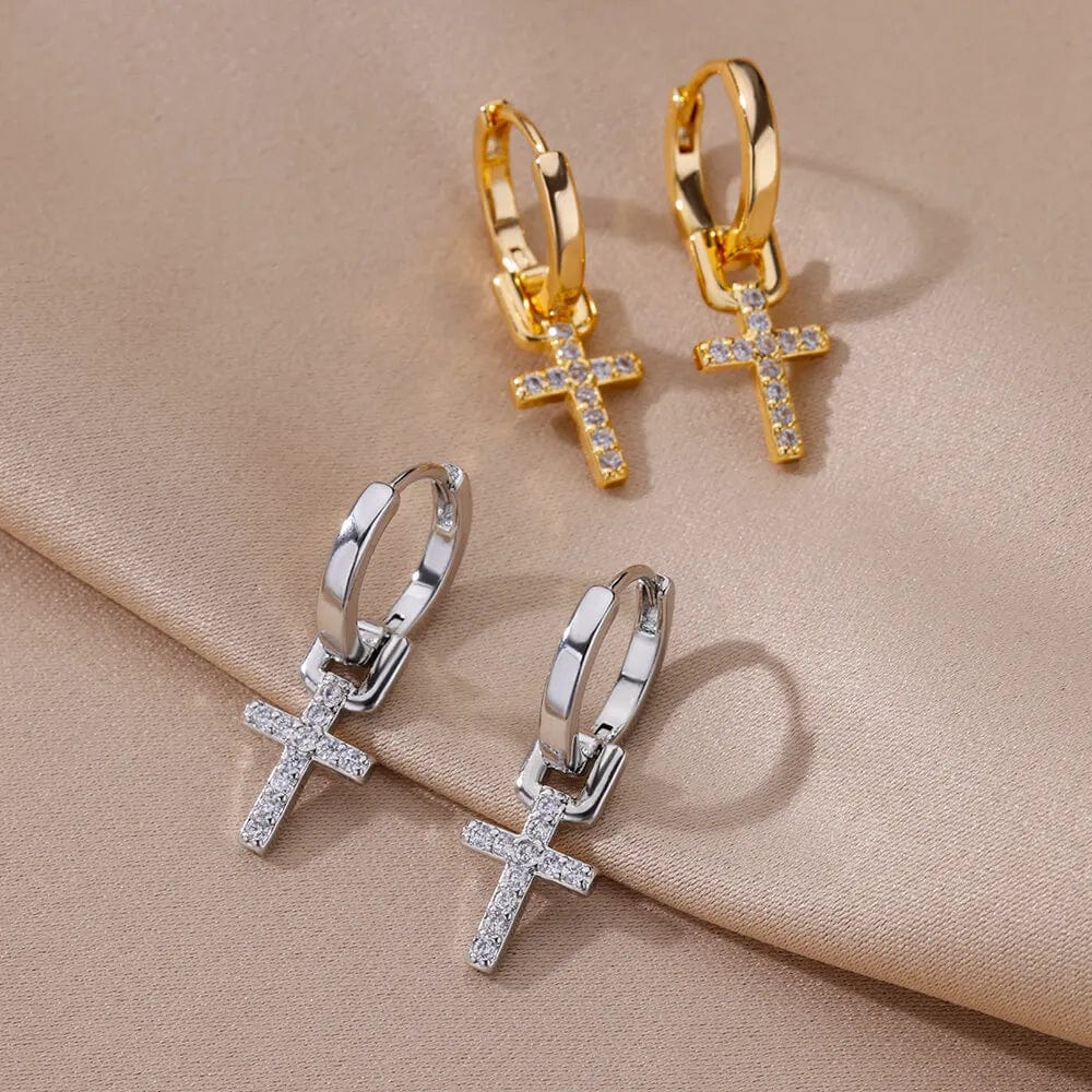 Eleganza Italiana Zircon Cross Dangle Earrings For Women Girls Stainless Steel Cross Earring 2023 Trending Couple Wedding Aesthetic Jewelry aretes Streetwear high fashion shein amazon temu target Walmart online