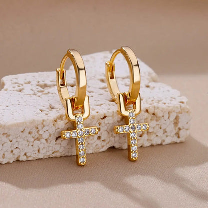 Eleganza Italiana Zircon Cross Dangle Earrings For Women Girls Stainless Steel Cross Earring 2023 Trending Couple Wedding Aesthetic Jewelry aretes Streetwear high fashion shein amazon temu target Walmart online