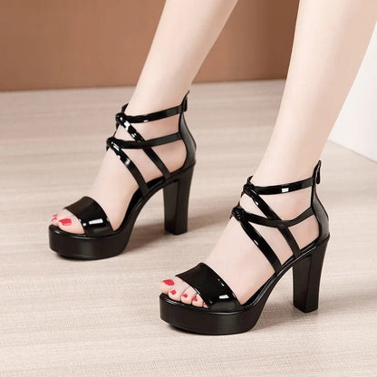 Peris Elegance Big Size 32-43 Block Heel Platform Sandals Women Wedding Shoes 2024 Summer High Heels Gladiator Sandals Patent Leather Sandals Streetwear high fashion shein amazon temu target Walmart online