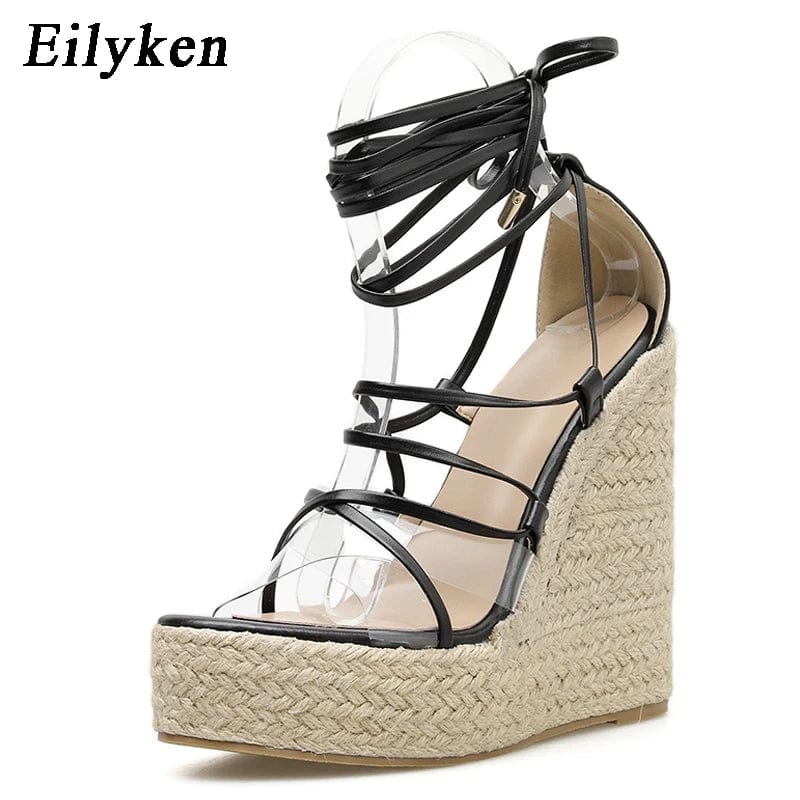 Peris Elegance Eilyken 2024 New Champagne Gold Wedges Sandals Women Lace-Up Peep Toe Summer High Heels Elegant Ankle Strap Shoes Large Size 42 Streetwear high fashion shein amazon temu target Walmart online