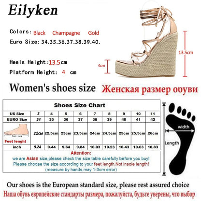 Peris Elegance Eilyken 2024 New Champagne Gold Wedges Sandals Women Lace-Up Peep Toe Summer High Heels Elegant Ankle Strap Shoes Large Size 42 Streetwear high fashion shein amazon temu target Walmart online