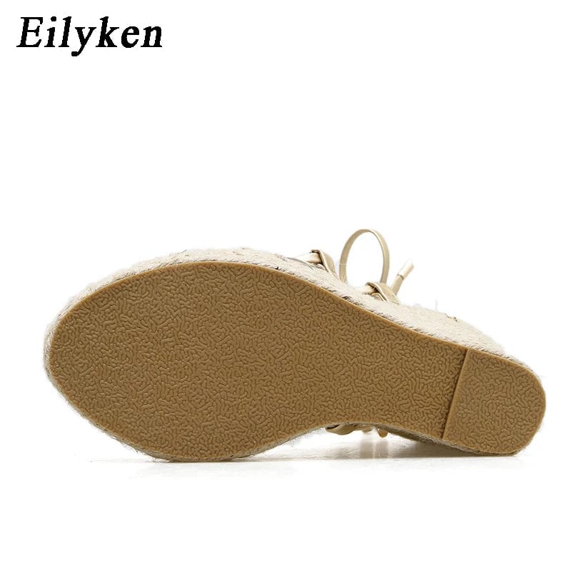 Peris Elegance Eilyken 2024 New Champagne Gold Wedges Sandals Women Lace-Up Peep Toe Summer High Heels Elegant Ankle Strap Shoes Large Size 42 Streetwear high fashion shein amazon temu target Walmart online