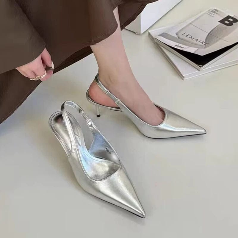 Peris Elegance Elegant High Heels Silver Pumps Women 2023 Summer Slingbacks Pointed Toe Party Shoes Woman Solid Thin Heeled Sandals Ladies Streetwear high fashion shein amazon temu target Walmart online